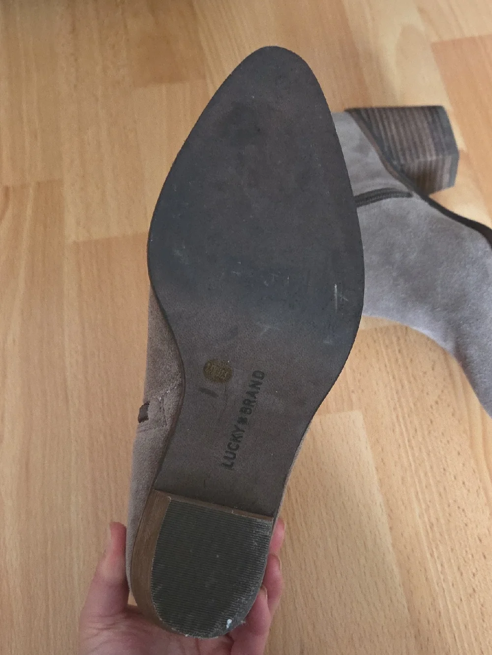 Lucky Brand Taupe Suede Studded Ankle Boots Festival Western Boho Cowgirl 7.5
